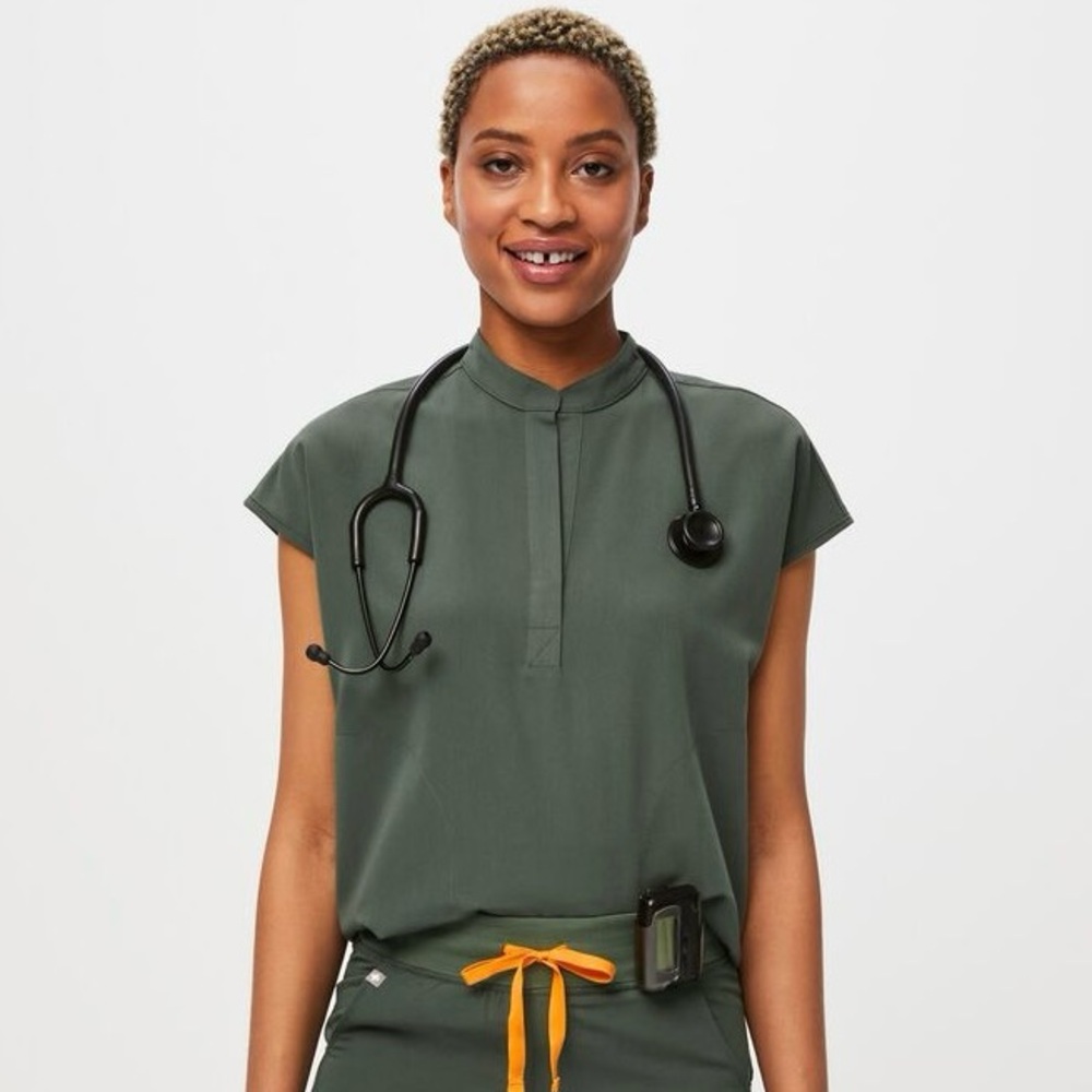 Figs  extra small Rafaela over sized scrub top in Moss